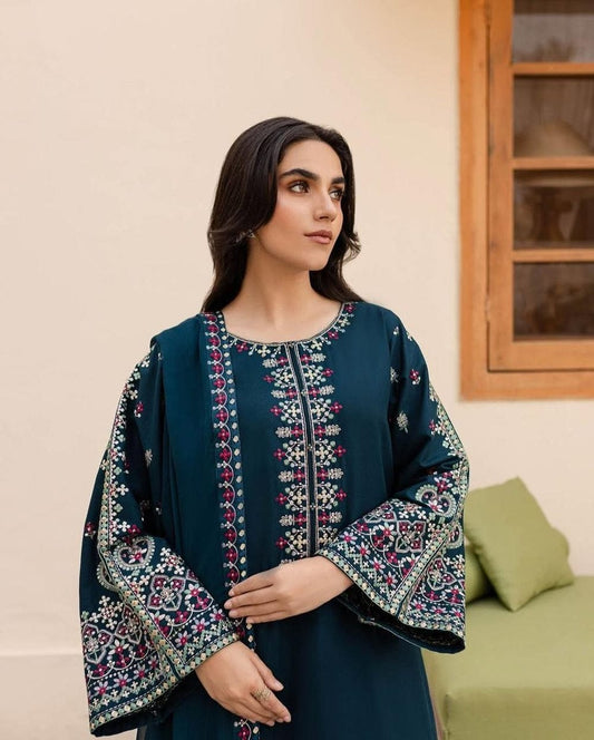 Peacock Folk-3PC Embroidered lawn