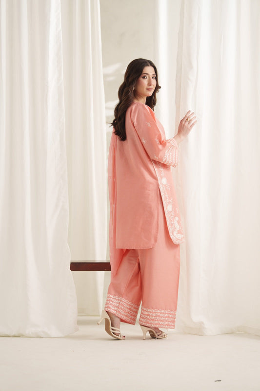 Coral Aura 3PC Embroided Lawn