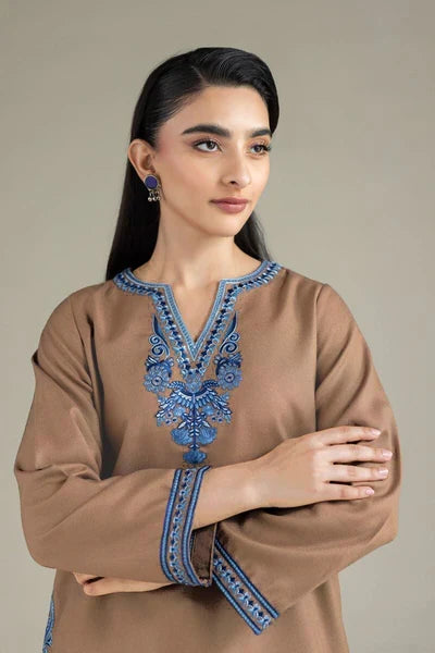 Shai Noor 2-piece embroidered lawn suit for women featuring brown traditional Pakistani casual wear, perfect for summer collection.