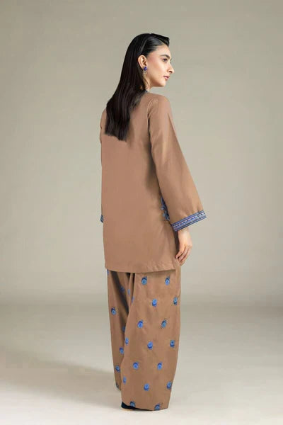 Shai Noor 2-piece embroidered lawn suit for women, casual brown Pakistani dress, perfect for summer collection, detailed embroidery.
