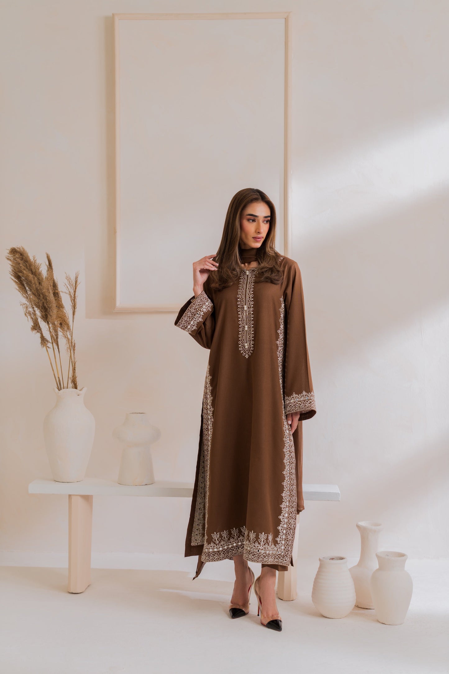 Mocha Royale 3PC Embroidered Lawn