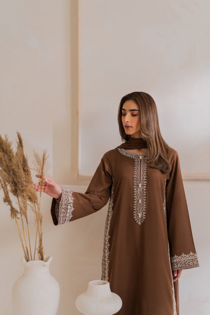 Mocha Royale 3PC Embroidered Lawn