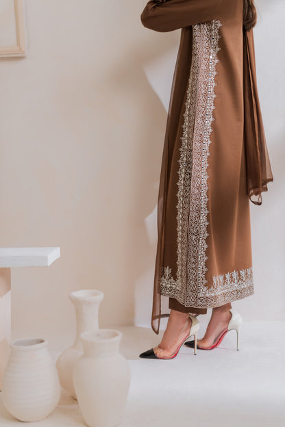 Mocha Royale 3PC Embroidered Lawn