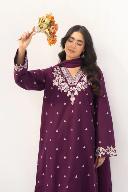 Shai Noor Amber 3-piece embroidered lawn suit for women featuring intricate embroidery on fabric and matching dupatta.