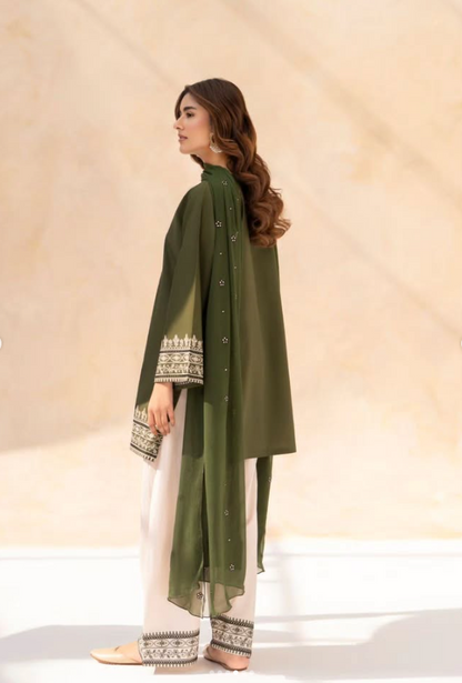 Shai Noor Pista embroidered neckline detail on women's 3 piece suit
