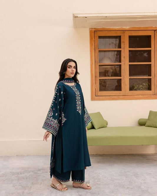 Peacock Folk-3PC Embroidered lawn