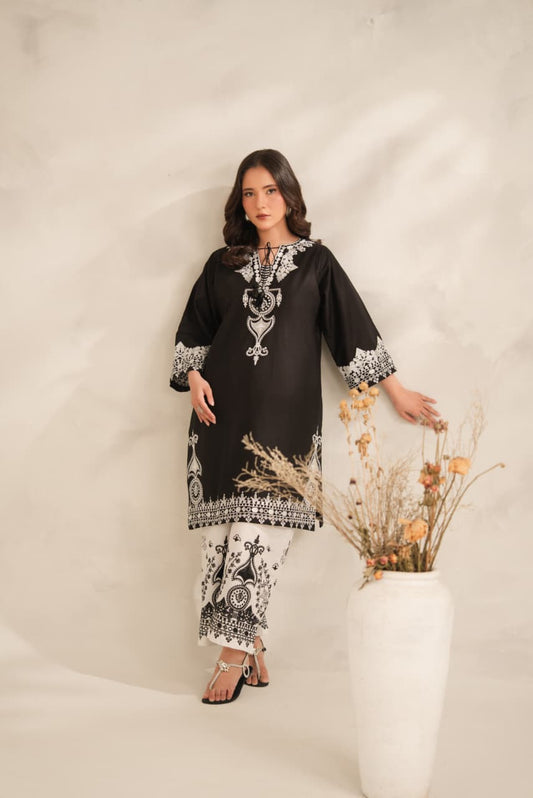 Charcol Motif-2PC Embroidered lawn