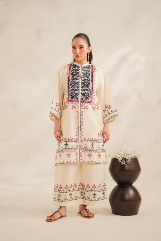 Ivory Folk-2PC Embroidered lawn
