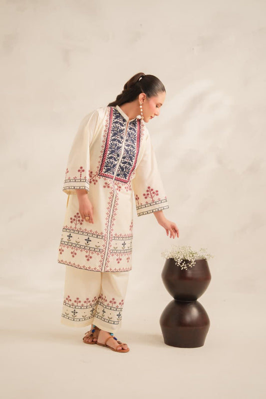 Ivory Folk-2PC Embroidered lawn