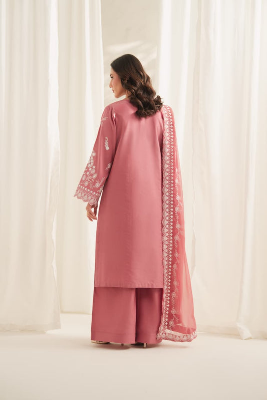 Rose velvet-3PC Embroidered lawn