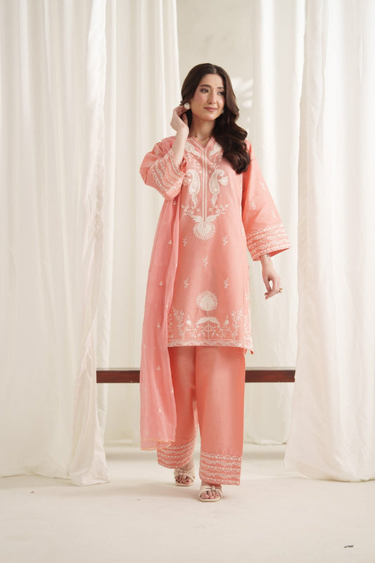 Coral Aura 3PC Embroided Lawn