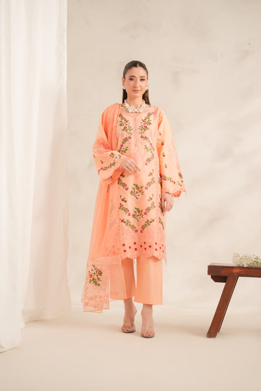 Floral Dew-3pic Embroidered lawn