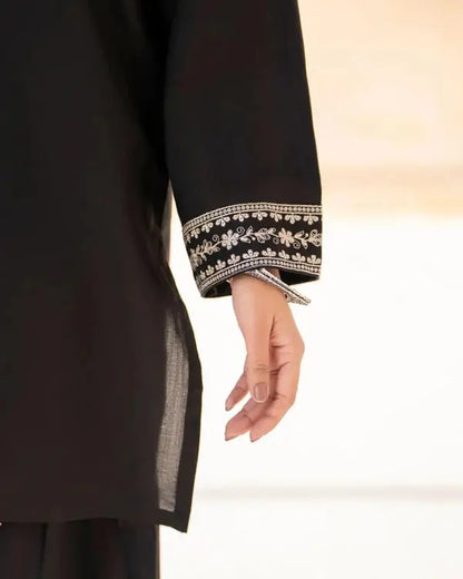 Black Sajal Embroidered Sleeve Detail on 2 Piece Shirt by Shai Noor