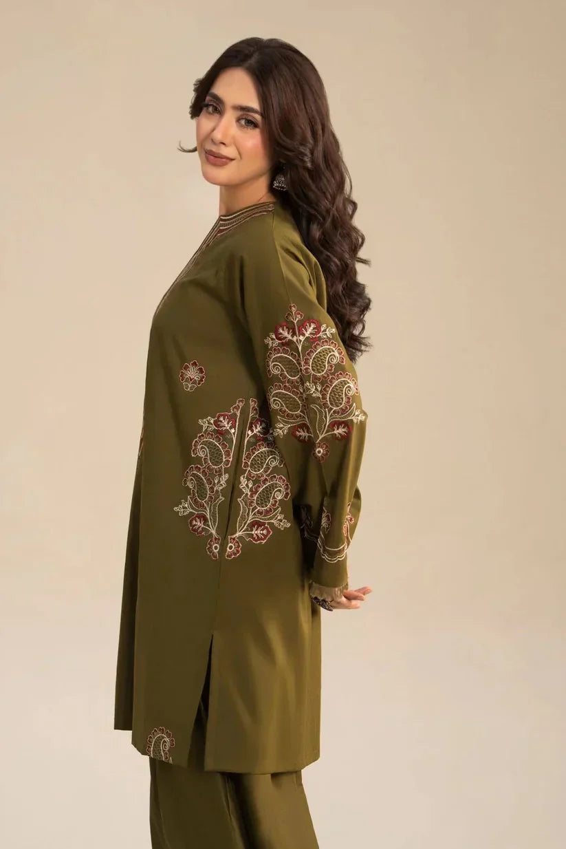 Humrahi 2 Piece Embroidered Lawn Suit for Women by Shai Noor – Embroidered Shirt & Trouser, Olive Green, Made in Pakistan