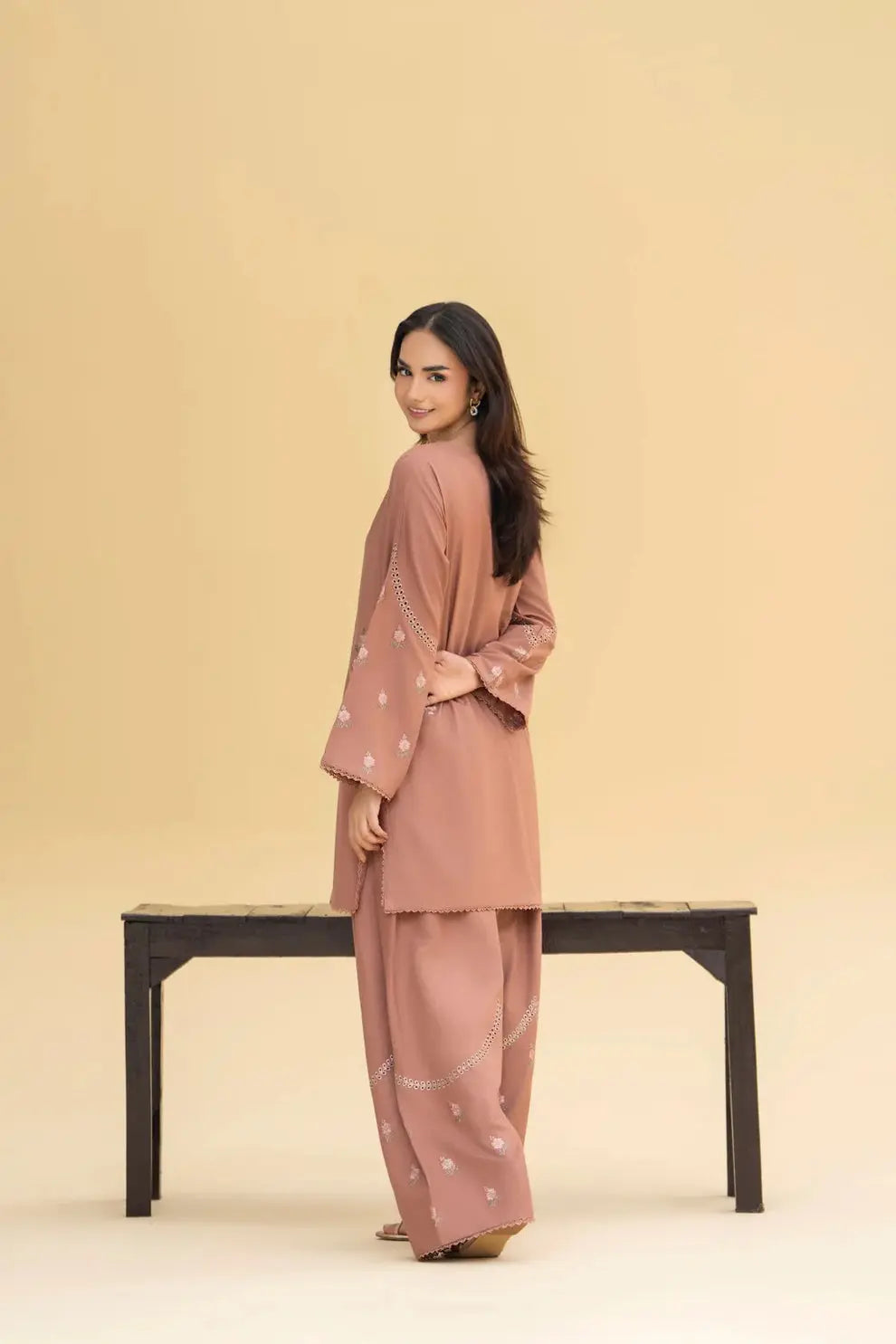 Huria 2 Piece Embroidered Shirt and Trouser Back View by Shai Noor Pakistan