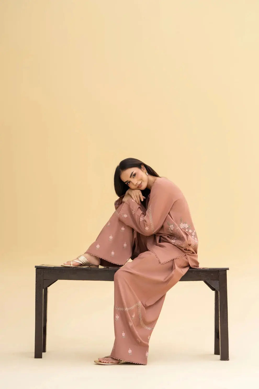 Huria 2 Piece Embroidered Shirt and Trouser Side View by Shai Noor