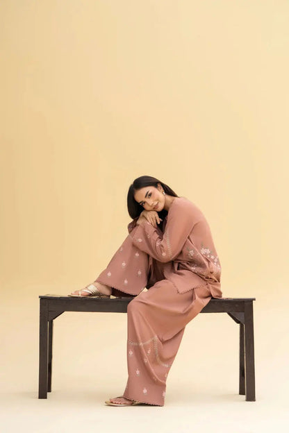 Huria 2 Piece Embroidered Shirt and Trouser Side View by Shai Noor