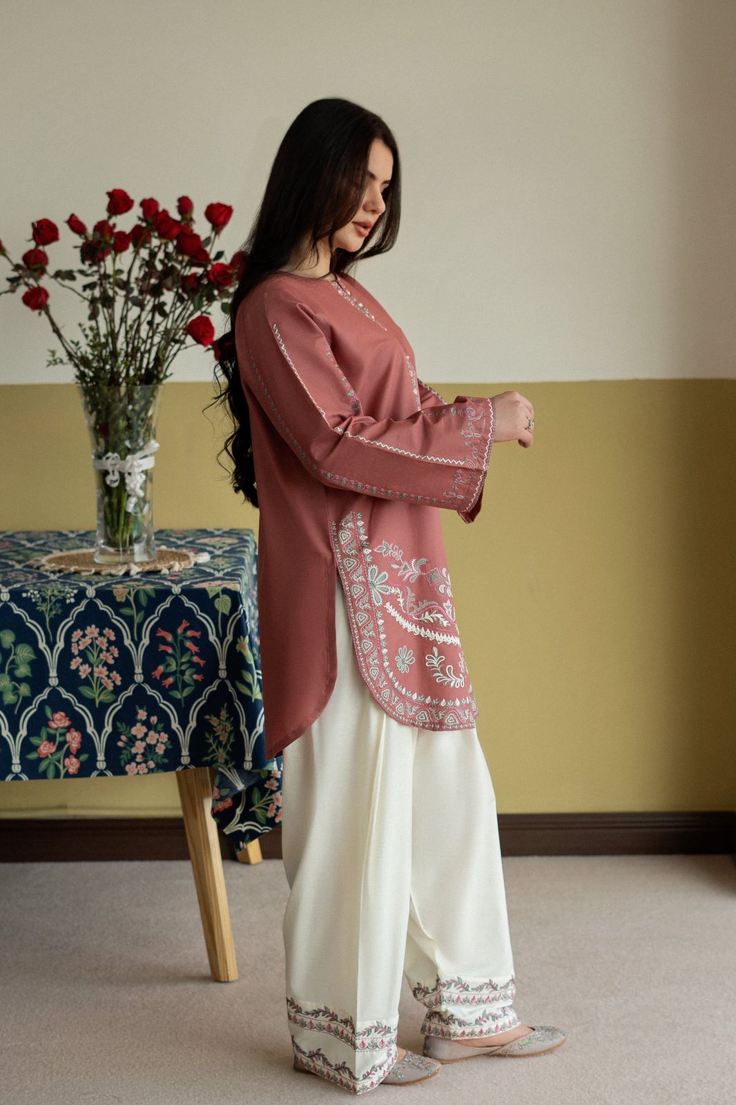 Maya 2 Piece Embroidered Lawn Shirt and Trouser Side View by Shai Noor Pakistan