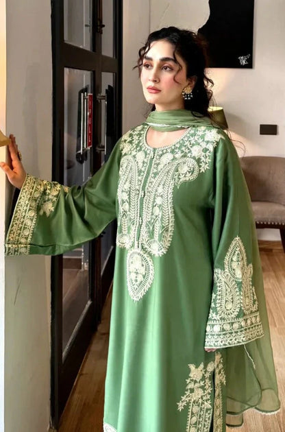 MARINA - 3PC Lawn Embroidered Shirt with Chiffon Embroidered Dupatta and Trouser