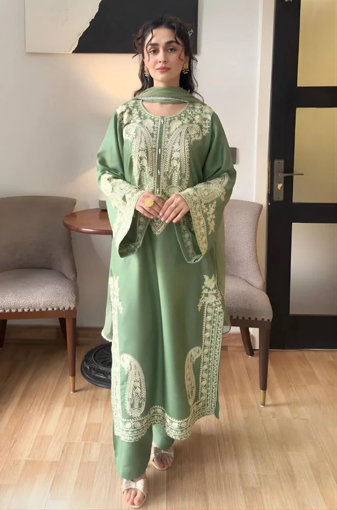 MARINA - 3PC Lawn Embroidered Shirt with Chiffon Embroidered Dupatta and Trouser