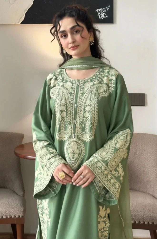 MARINA - 3PC Lawn Embroidered Shirt with Chiffon Embroidered Dupatta and Trouser