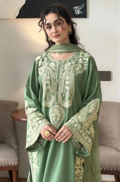 MARINA - 3PC Lawn Embroidered Shirt with Chiffon Embroidered Dupatta and Trouser